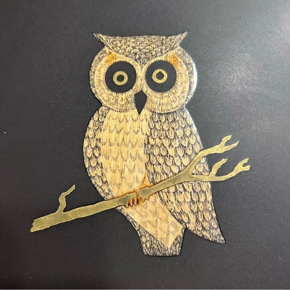 Vintage Mid Century Modern Couroc Of Monterey Inlaid Owl 10.5 Round Serving Tray